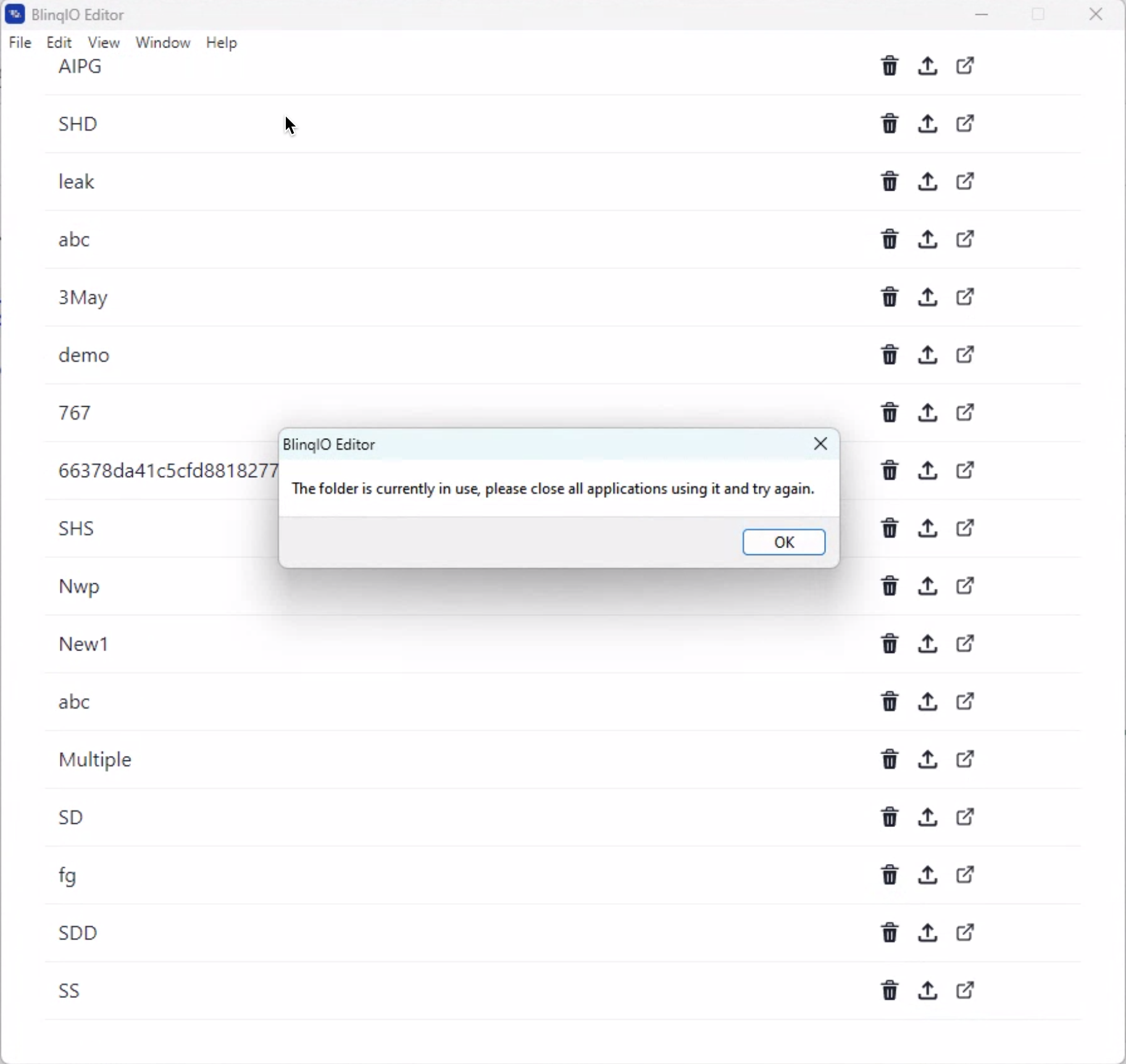 Zyrnex AI Editor: Folder busy warning during synced project delete